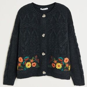 Mango x Leandra Nadine collab Navy Cardigan with Floral Embroidery
